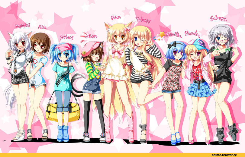 Chen, Flandre Scarlet, Inubashiri Momiji, Izayoi Sakuya, Remilia Scarlet, Shameimaru Aya, Yakumo Ran, Yakumo Yukari, Kitsune, Inumimi, Anime, Touhou Project, Animal Ears, Kamiya Tomoe, Kawashiro Nitori, Nekomata