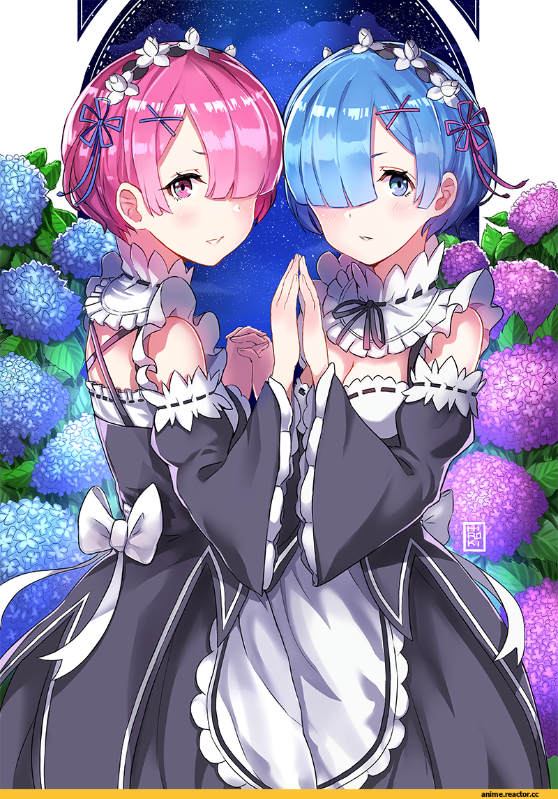 Re Zero Kara Hajimeru Isekai Seikatsu, Rem (re zero), Ram (Re Zero), hiroki (hirokiart), Anime