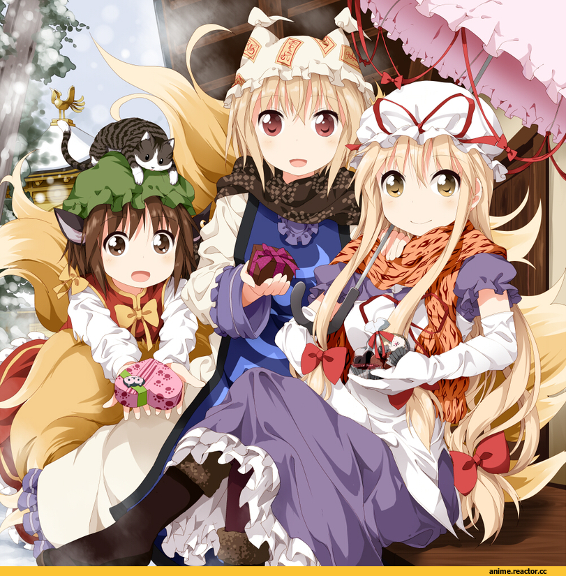 Touhou Project, Chen, Yakumo Ran, Yakumo Yukari, Animal Ears, Kitsune, Неко, Anime