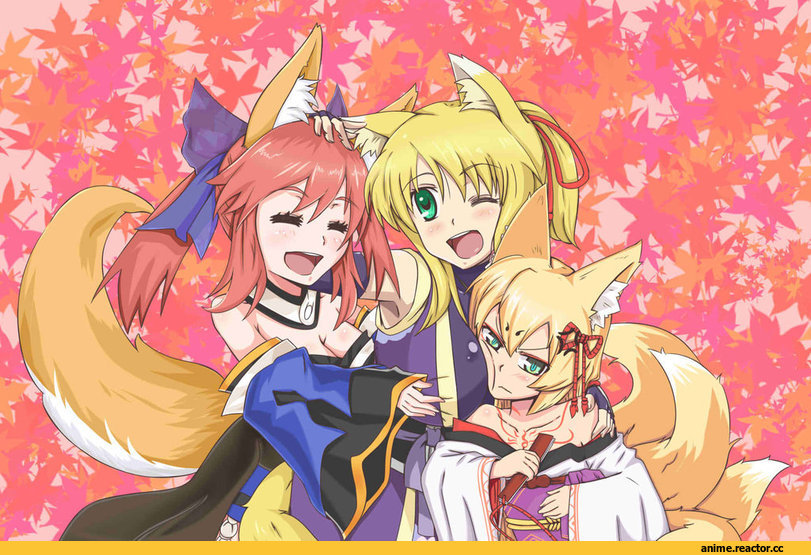 Anime Art, crossover, Caster (Fate/Extra), Fate/Extra, Yukikaze Panettone, Dog Days, Tamamo, Monster Girl Quest, Kitsune, Animal Ears, Anime, Monster Girl (Anime)