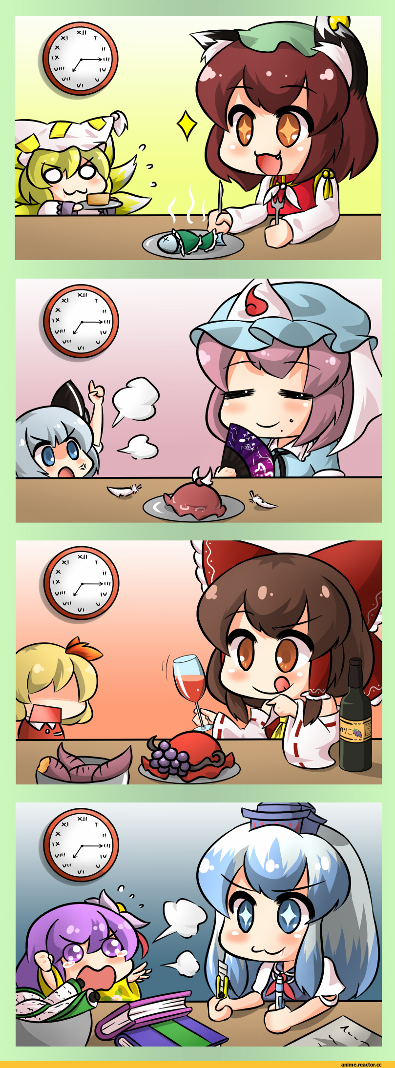 Chen, Yakumo Ran, Konpaku Youmu, Yuyuko Saigyouji, Mystia Lorelei, Kamishirasawa Keine, Hakurei Reimu, Nekomata, Kitsune, Anime Комиксы, Anime, Animal Ears, Touhou Project, wool (miwol), Hieda no Akyuu, Aki Shizuha, Aki Minoriko