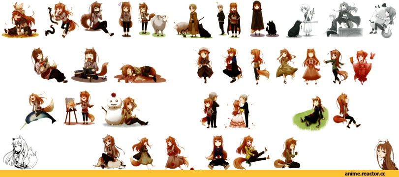 Holo, Spice and Wolf, Inumimi, Animal Ears, Kraft Lawrence, Nora Arendt, коллаж, Кликабельно, большие картинки, Anime