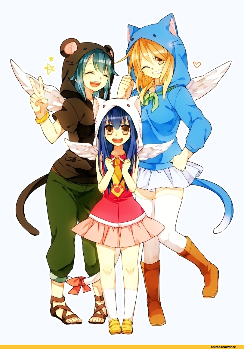 Fairy Tail, Lucy Heartfilia, Wendy Marvell, Levy Mcgarden, nekomimi, Animal Ears, Anime