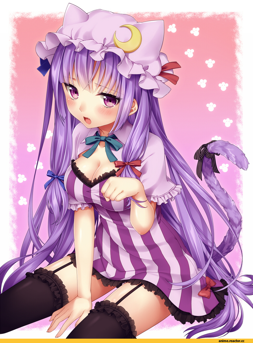 Touhou Project, Patchouli Knowledge, Неко, Animal Ears, Anime