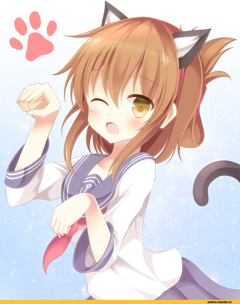 Kantai Collection, inazuma, Неко, Animal Ears, Anime