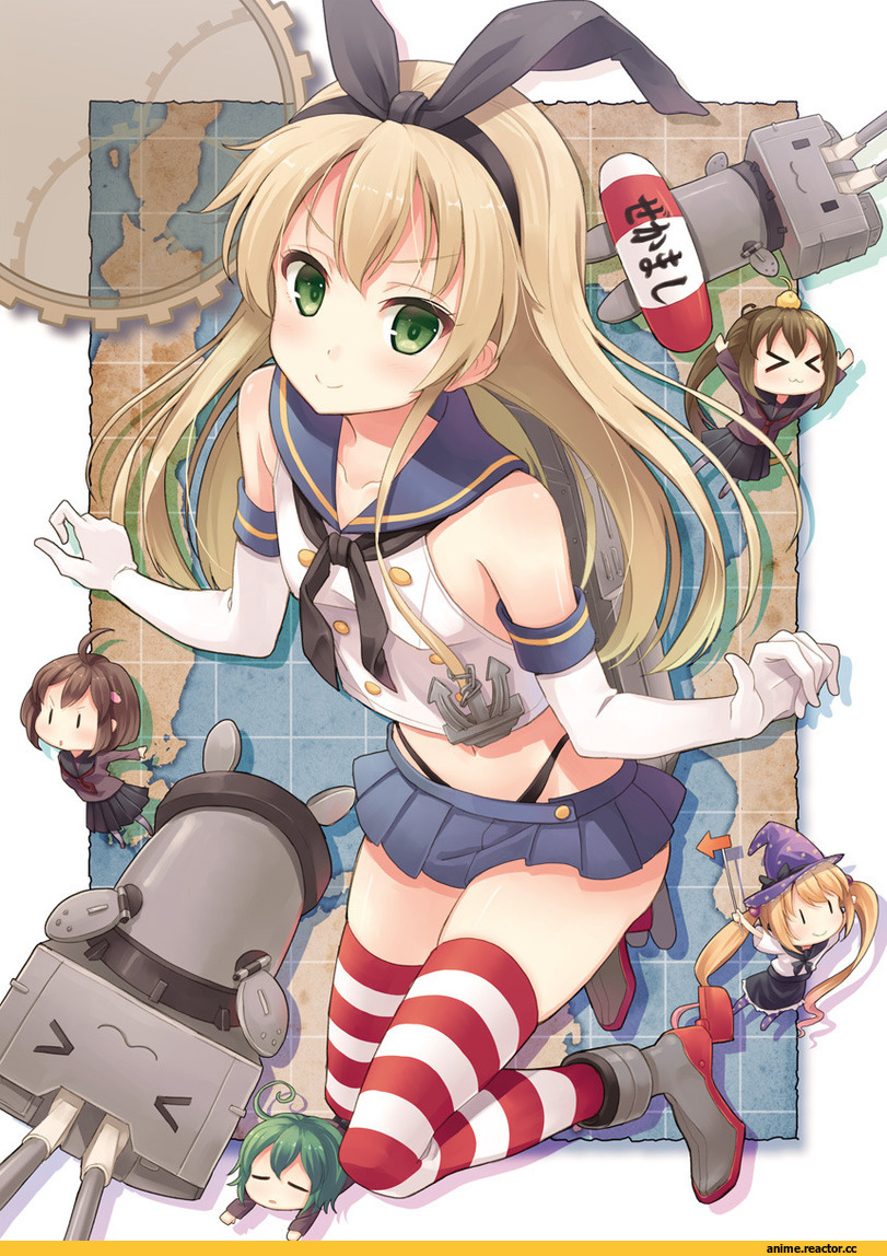 Kantai Collection, Shimakaze, hiyoko, midori, majokko, Hyuuga Azuri, Midori (Kantai Collection), Majokko (Kantai Collection), Hiyoko (Kantai Collection), Сha (Kantai Collection), Anime