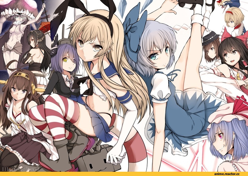 Alice Margatroid, Cirno, Hakurei Reimu, Kongou (Kantai Collection), Nagato (Kantai Collection), Remilia Scarlet, Shanghai Doll, Shimakaze, Tenryuu, Wo-Class Aircraft Carrier , Anime, Touhou Project, Kantai Collection, Usami Renko