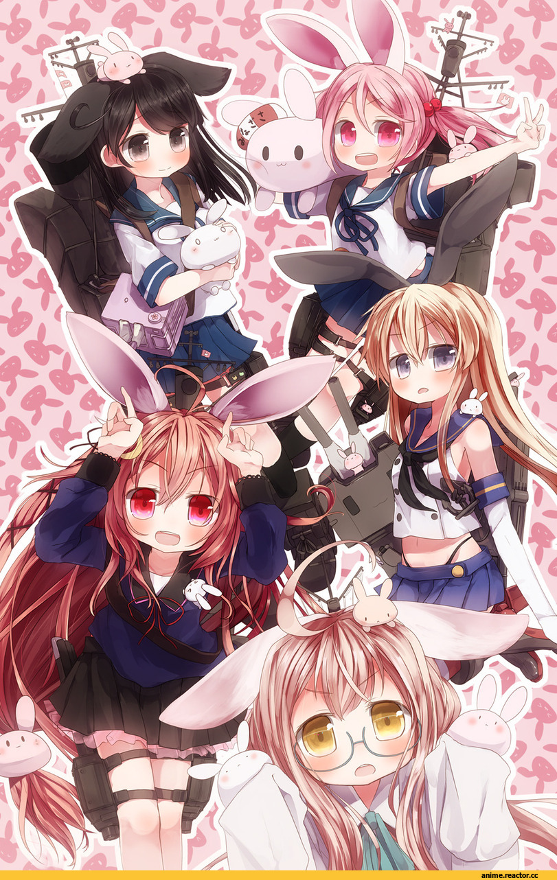 Shimakaze, Kantai Collection, Sazanami (Kantai Collection), Uzuki (Kantai Collection), Usagimimi, Animal Ears, Ushio, Makigumo, Anime