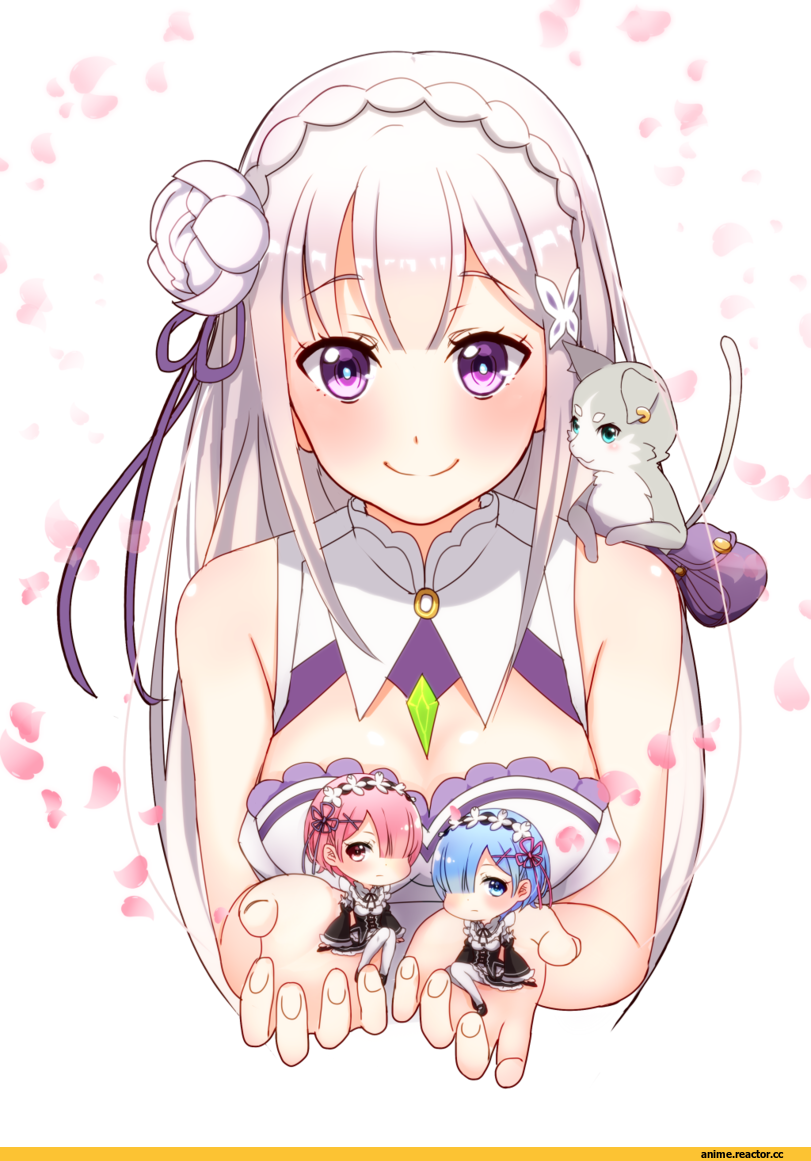 Re Zero Kara Hajimeru Isekai Seikatsu, Ram (Re Zero), Emilia (re zero), Rem (re zero), Pack (re zero), kurono kito, chibi, Anime