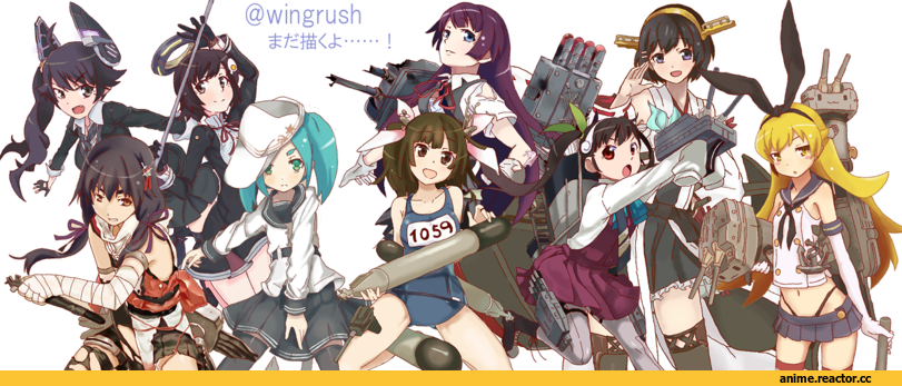 Kantai Collection, crossover, Araragi Tsukihi, Kanbaru Suruga, Hachikuji Mayoi, Senjougahara Hitagi, Oshino Shinobu, Tsubasa Hanekawa, Sengoku Nadeko, Ononoki Yotsugi, Anime, Monogatari (Series), Araragi Karen