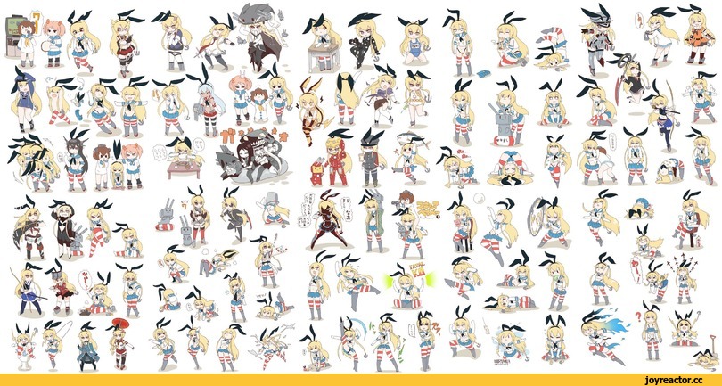 Kantai Collection, crossover, Pokémon, The King Of Fighters, Kill me baby, Gantz, Hokuto no Ken, nirvana, Shimakaze, Anime
