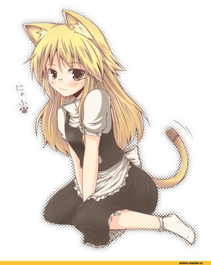 горничная, neko, Animal Ears, тян, в очках, Anime
