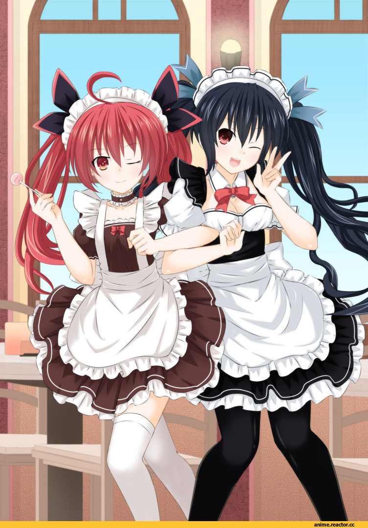 Date a Live, Tokisaki Kurumi, Itsuka Kotori, Maid, Neptune (series), Noire, tsukaze, crossover, Noire (Neptune), Anime
