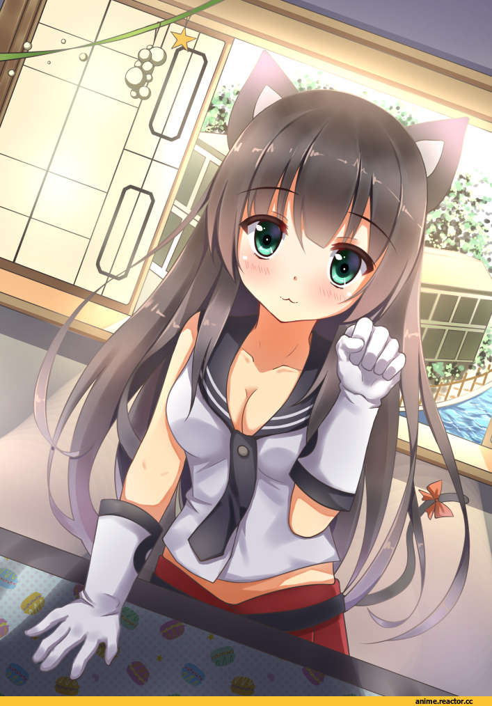 Agano, Kantai Collection, Неко, Animal Ears, Anime