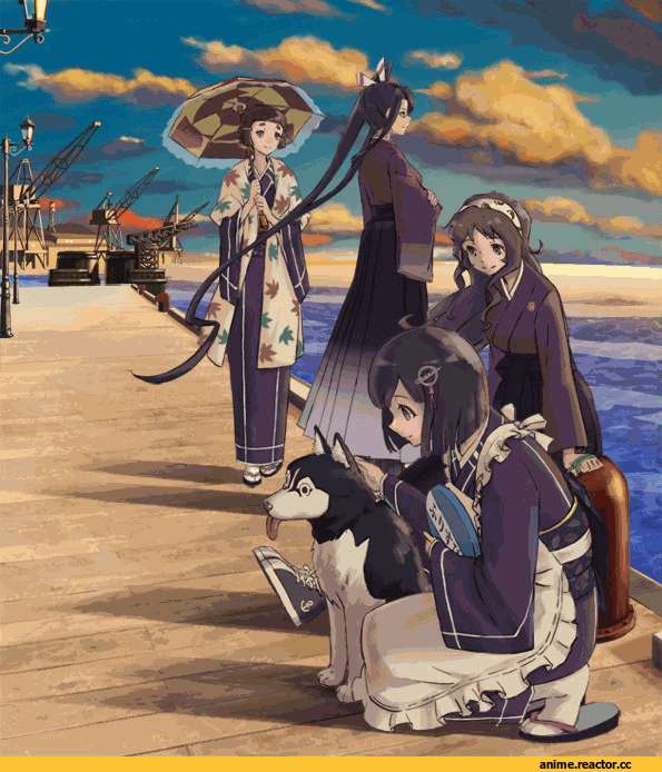 Kantai Collection, Northern Ocean Hime, Seaport Hime, Haguro, Nachi, kaku choushi, Anime Гифки, Anime