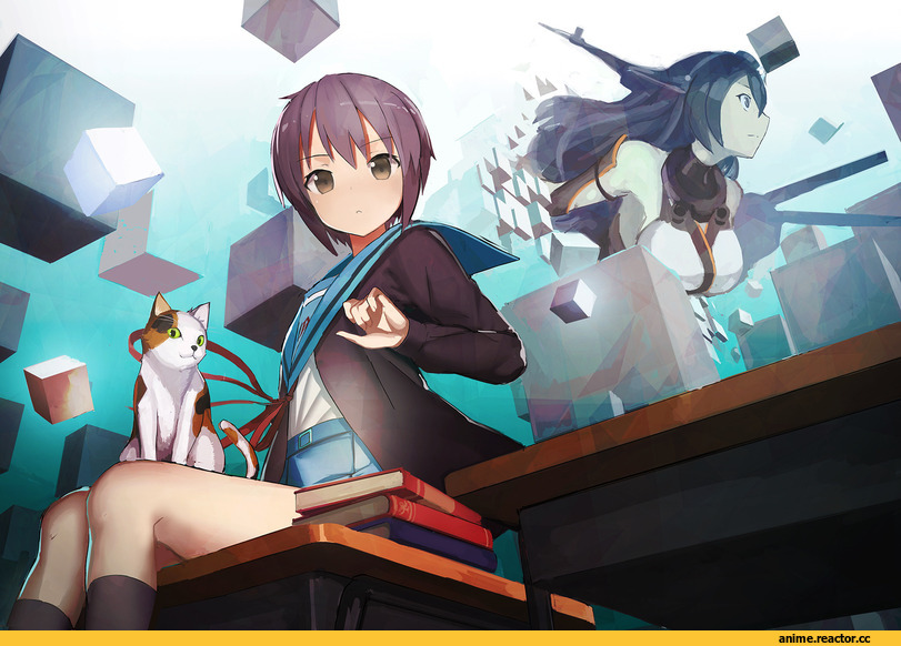Nagato Yuki, Меланхолия Харухи Судзумии, Nagato (Kantai Collection), Kantai Collection, crossover, Anime