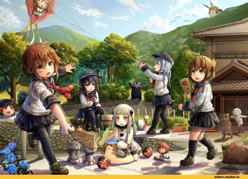 Northern Ocean Hime, Touhou Project, countryball, Akatsuki, Hibiki (Kantai Collection), Ikazuchi, Inazuma (Kantai Collection), Shimakaze, Hakurei Reimu, crossover, Anime, Kantai Collection, i-58 (kantai collection), pedobear, Mutsu