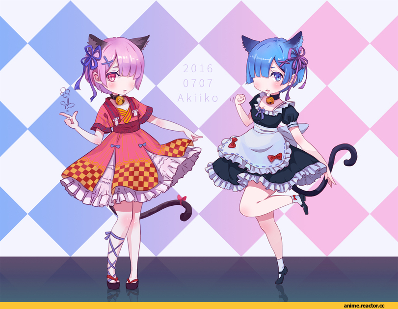 Re Zero Kara Hajimeru Isekai Seikatsu, Ram (Re Zero), Rem (re zero), kiiko (kohiy), Animal Ears, nekomimi, Anime