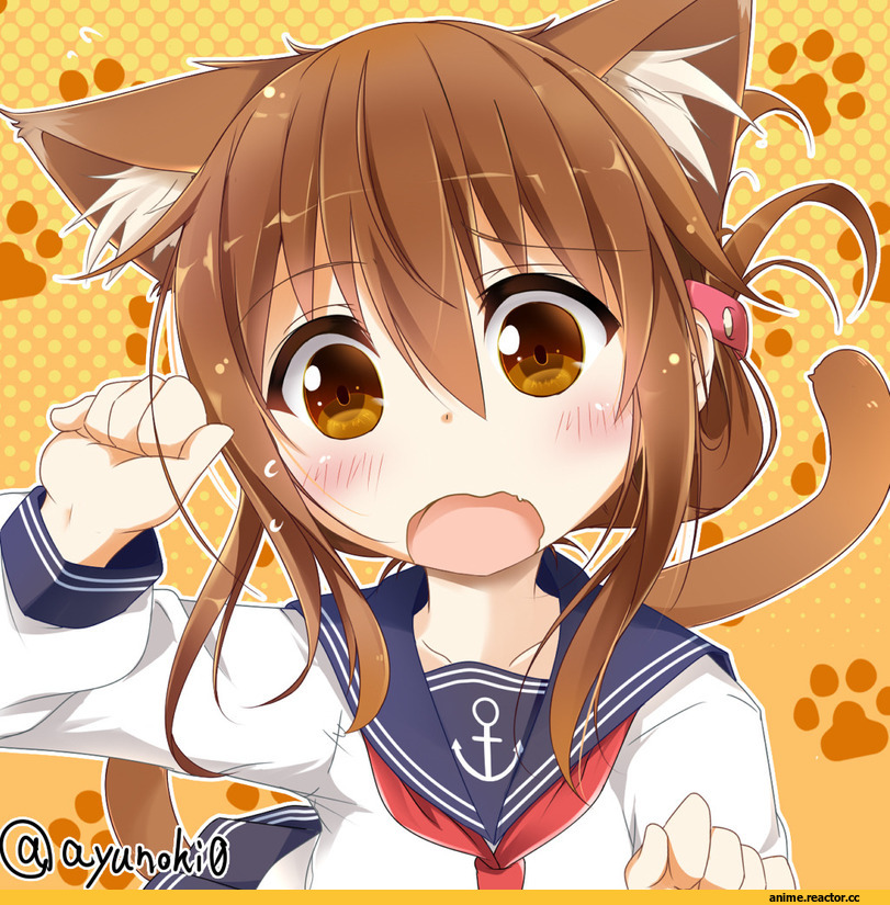 Inazuma (Kantai Collection), Kantai Collection, kibunya, Неко, Animal Ears, Anime