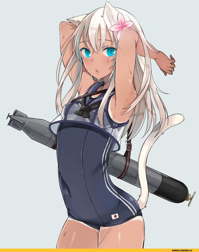 Ro-500 (Kantai Collection), Kantai Collection, Oniku, Anime Art, Animal Ears, neko, Anime
