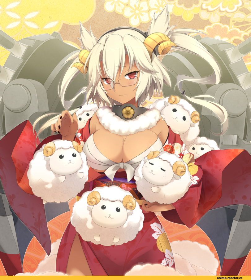 Musashi (Kantai Collection), Kantai Collection, Hitsujimimi, Animal Ears, flame sakana, Anime