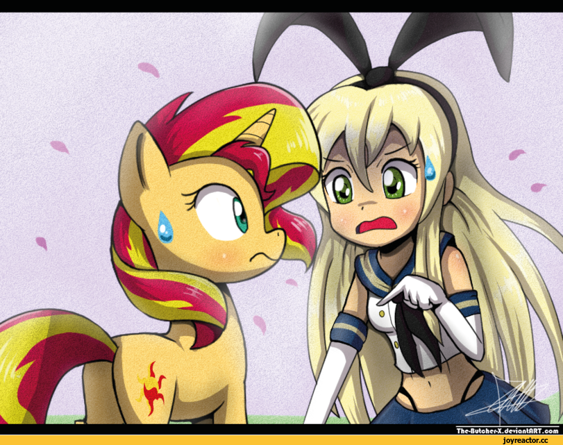 фэндомы, my little pony, mlp art, mlp crossover, minor, Sunset Shimmer, Kantai Collection, Shimakaze, Anime