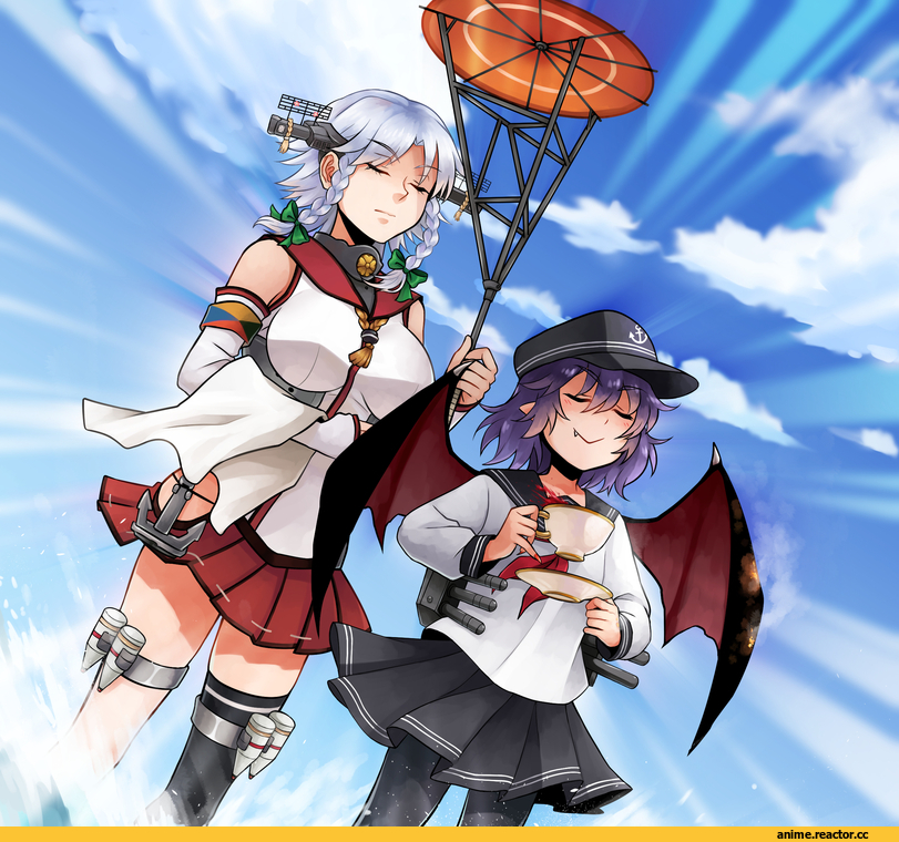 Izayoi Sakuya, Touhou Project, Remilia Scarlet, Yamato (Kantai Collection), Kantai Collection, Akatsuki, crossover, reef, Anime Art, Anime