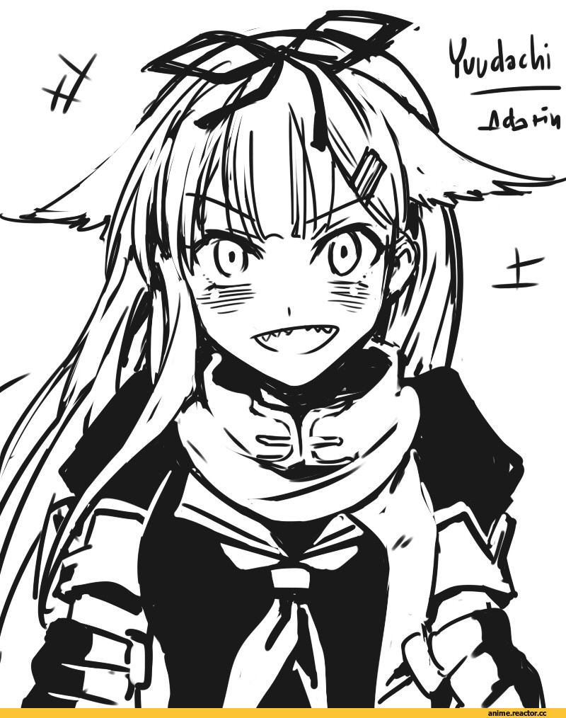 Yuudachi, Kantai Collection, adarin, Monochrome (Anime), Anime Art, Anime