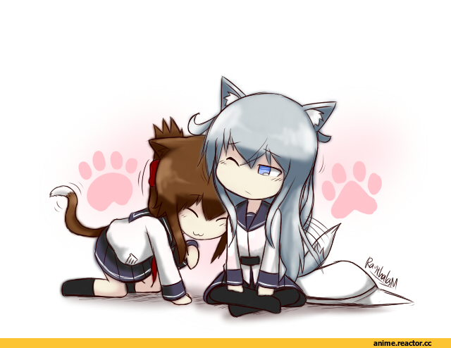 hibiki, Kantai Collection, inazuma, raythalosm, nekomimi, Animal Ears, Inumimi, Anime