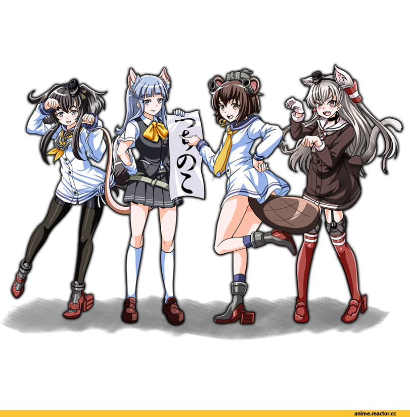 Amatsukaze (Kantai Collection), Kantai Collection, Murakumo, Tokitsukaze (Kantai Collection), Yukikaze, tk8d32, Inumimi, Nezumimimi, Tanuki, neko, Anime, Animal Ears
