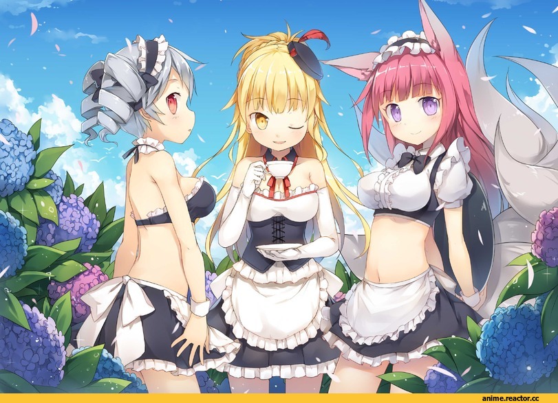 Kitsune, Animal Ears, panzer waltz, Maid, Anime