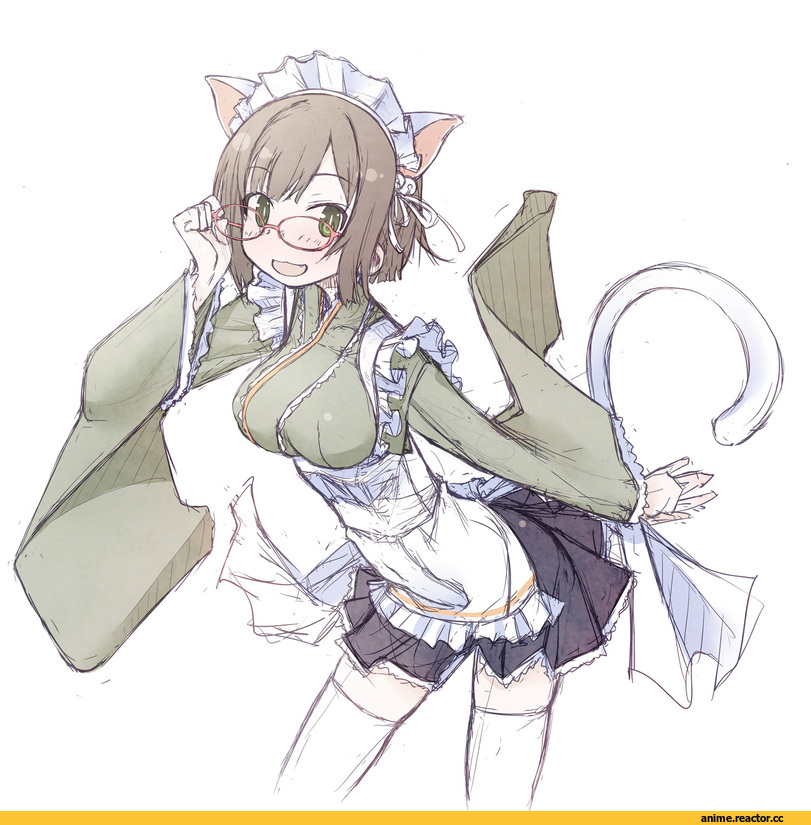 sakuya tsuitachi, Maekawa Miku, Idolmaster, nekomimi, Animal Ears, Megane, Maid, Anime