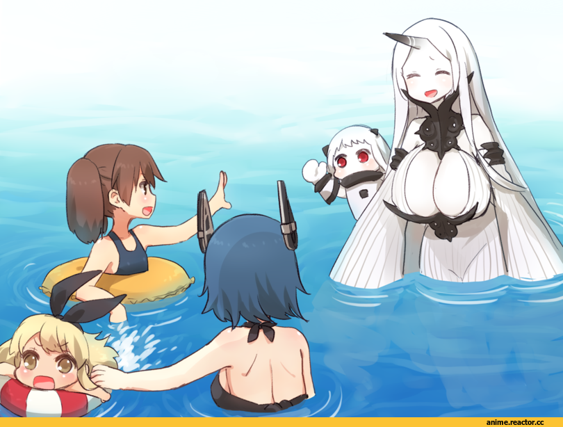 Anime Art, sad fuka, Kantai Collection, Northern Ocean Hime, tenryuu (kantai collection), ryuujou (kantai collection), shimakaze (kantai collection), Seaport Water Oni, Anime