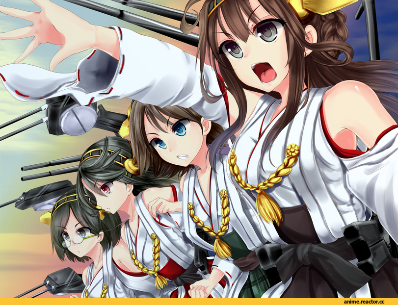 Kantai Collection, Kongou (Kantai Collection), Hiei, Haruna (Kantai Collection), Kirishima (Kantai Collection), Anime Art, mokufuu, Anime