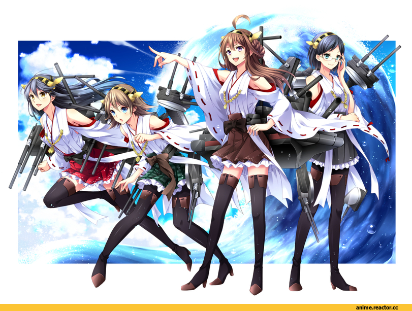 Kantai Collection, Kongou (Kantai Collection), Hiei, Haruna (Kantai Collection), Kirishima (Kantai Collection), Anime Art, ringo ame, Anime