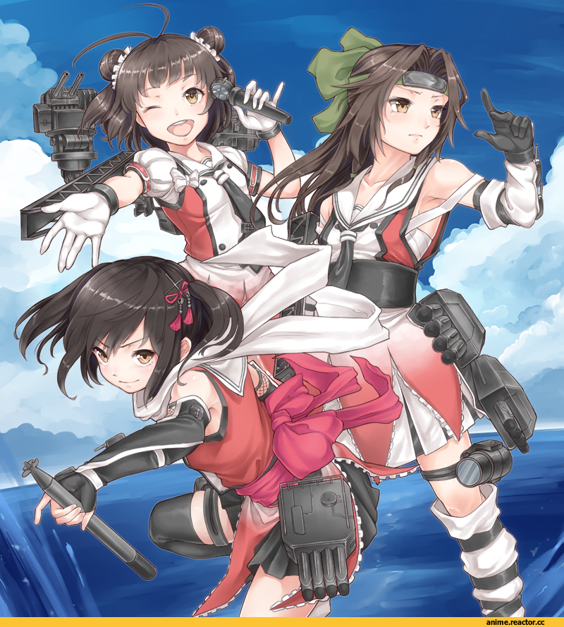 Jintsuu (Kantai Collection), Kantai Collection, Naka (Kantai Collection), Sendai (Kantai Collection), Anime Art, konnyaku (kk-monmon), Anime