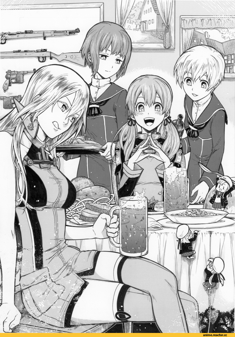 munmu-san, Bismarck (Kantai Collection), Kantai Collection, Fairy (Kantai Collection), Z1 Leberecht Maass (Kantai Collection), Z3 Max Schultz (Kantai Collection), Prinz Eugen (Kantai Collection), Monochrome (Anime), Anime Art, Anime