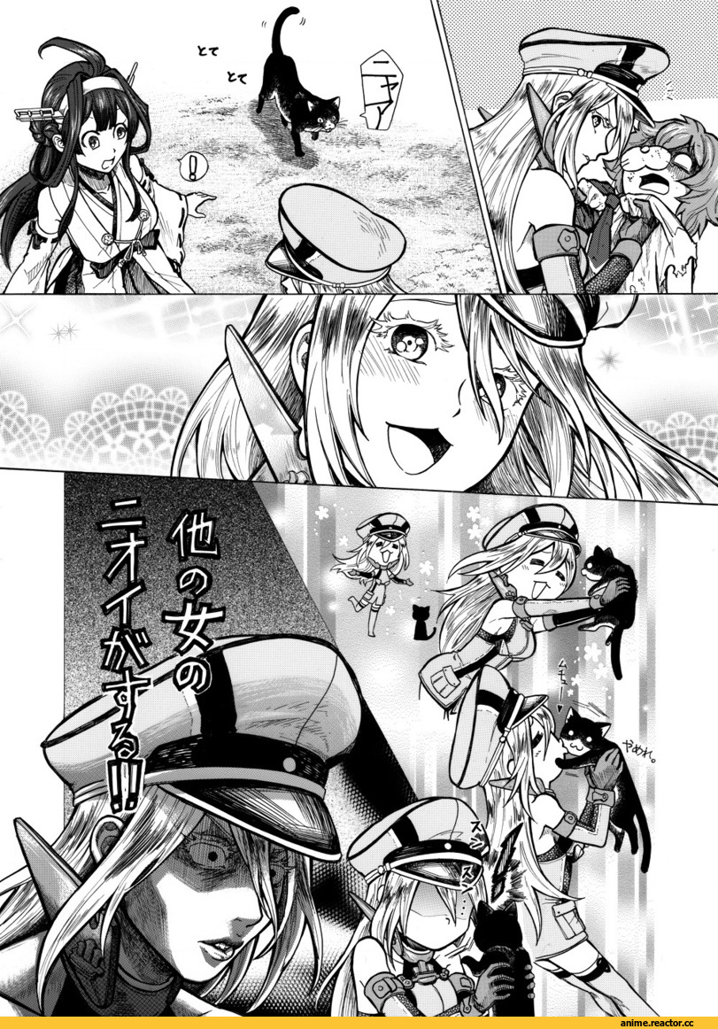 munmu-san, Kongou (Kantai Collection), Kantai Collection, Bismarck (Kantai Collection), Tama (Kantai Collection), neko, Animal Ears, Кантай комиксы, Anime Комиксы, Anime