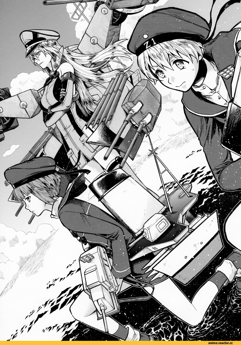 munmu-san, Ri-Class Heavy Cruiser, Ru-class Battleship, Ta-class Battleship, Wo-Class Aircraft Carrier , Bismarck (Kantai Collection), Z1 Leberecht Maass (Kantai Collection), Z3 Max Schultz (Kantai Collection), Monochrome (Anime), Anime Art, Anime, Kantai Collection