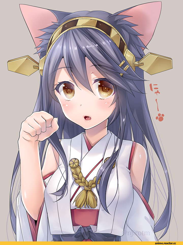 Haruna (Kantai Collection), Kantai Collection, ichimatsu nana, neko, Animal Ears, Anime