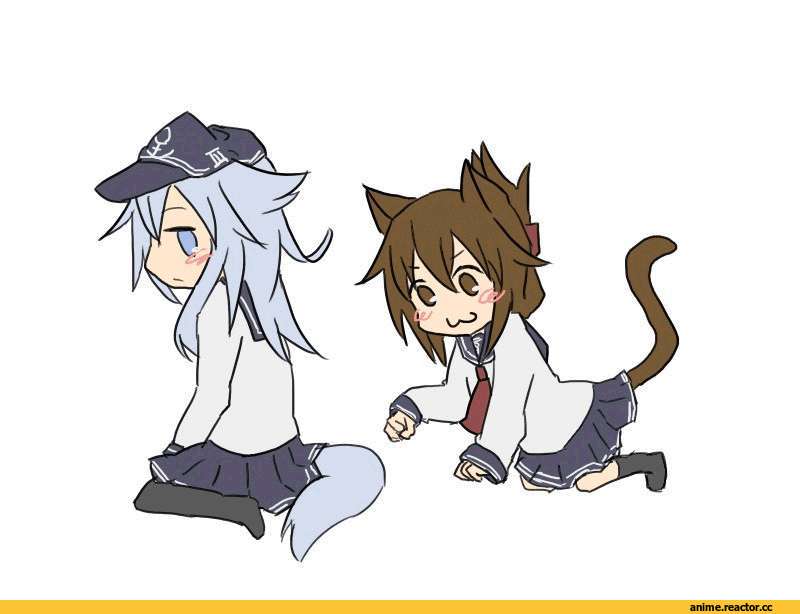 Anime Гифки, Hibiki (Kantai Collection), Kantai Collection, neko, Animal Ears, Inazuma (Kantai Collection), Inumimi, Anime