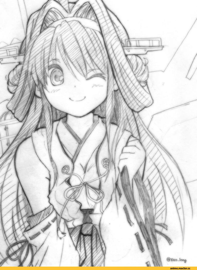 Kongou (Kantai Collection), Kantai Collection, Monochrome (Anime), Anime Art, xao_long, Anime