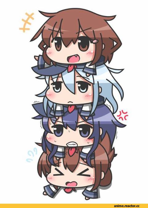 Kantai Collection, chibi, akatsuki (kantai collection), Hibiki (Kantai Collection), ikazuchi (kantai collection), Inazuma (Kantai Collection), 6-я дивизия, Anime