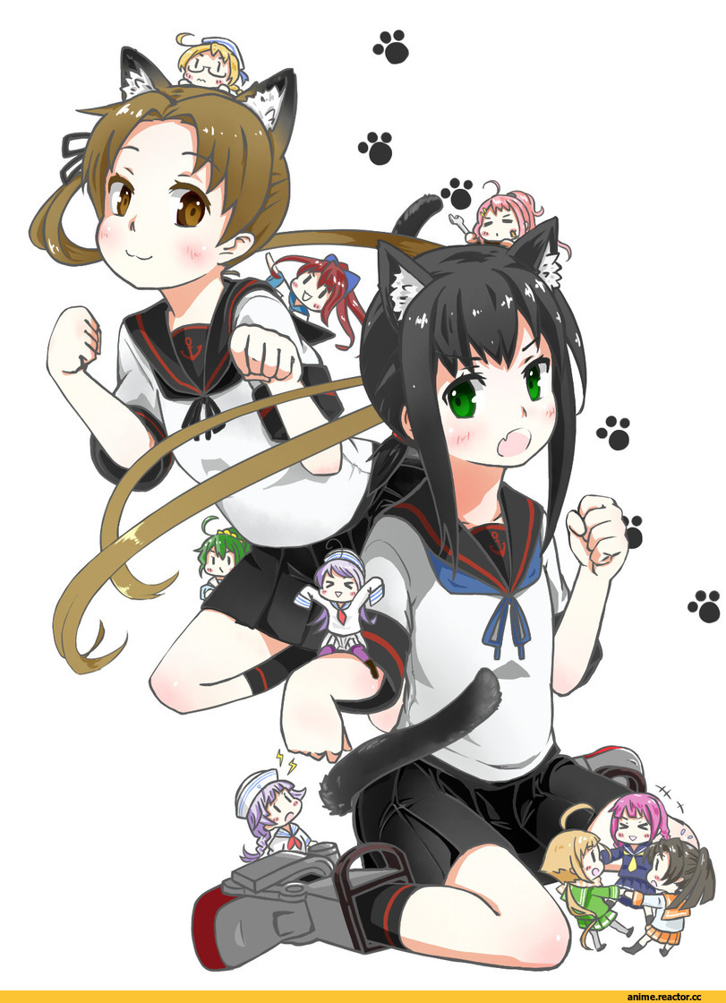 Ayanami (Kantai Collection), Kantai Collection, Fairy (Kantai Collection), Fubuki (Kantai Collection), nekomimi, Animal Ears, Anime