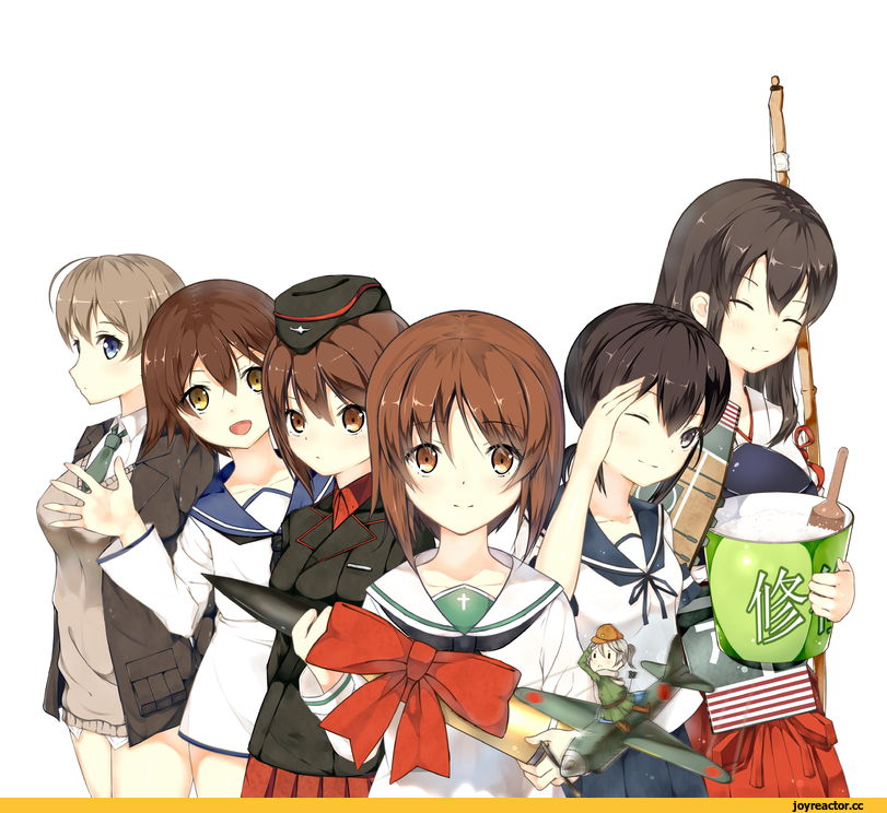 Strike Witches, Girls und Panzer, Kantai Collection, Akagi, Fubuki (Kantai Collection), Lynette Bishop, miyafuji yoshika, Nishizumi Maho, Nishizumi Miho, crossover, Anime