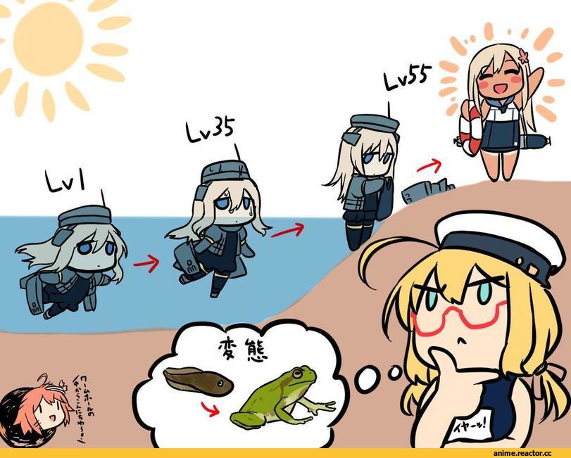 I-8, Kantai Collection, i-58 (kantai collection), Ro-500 (Kantai Collection), U-511 (Kantai Collection), Anime Art, blew andwhite, Anime