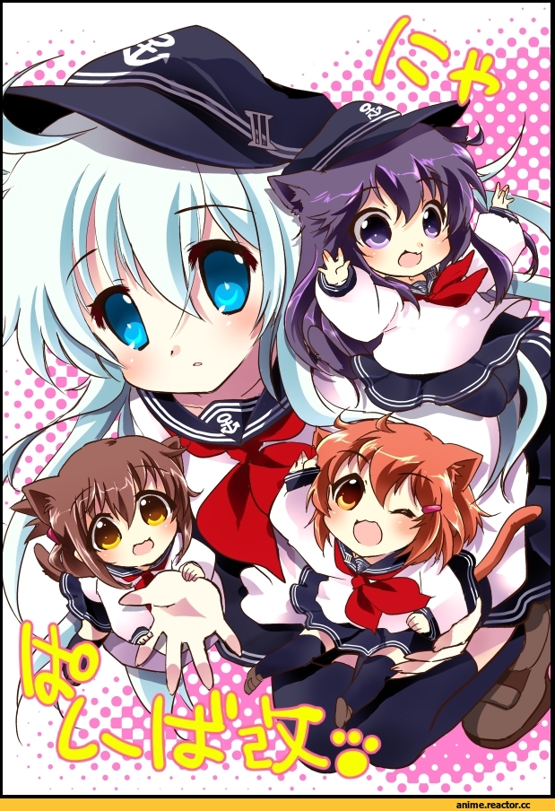 Anime Art, pontokeru, Kantai Collection, Akatsuki, Hibiki (Kantai Collection), Ikazuchi, Inazuma (Kantai Collection), verniy (kantai collection), Animal Ears, nekomimi, Anime