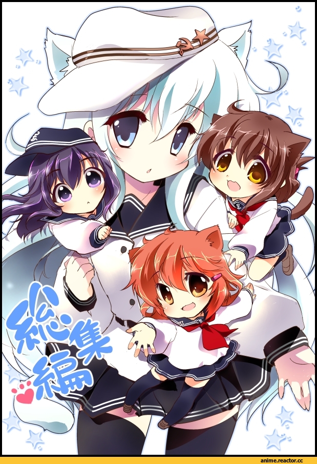 Anime Art, pontokeru, Kantai Collection, Akatsuki, Hibiki (Kantai Collection), Ikazuchi, Inazuma (Kantai Collection), verniy (kantai collection), Animal Ears, nekomimi, Anime