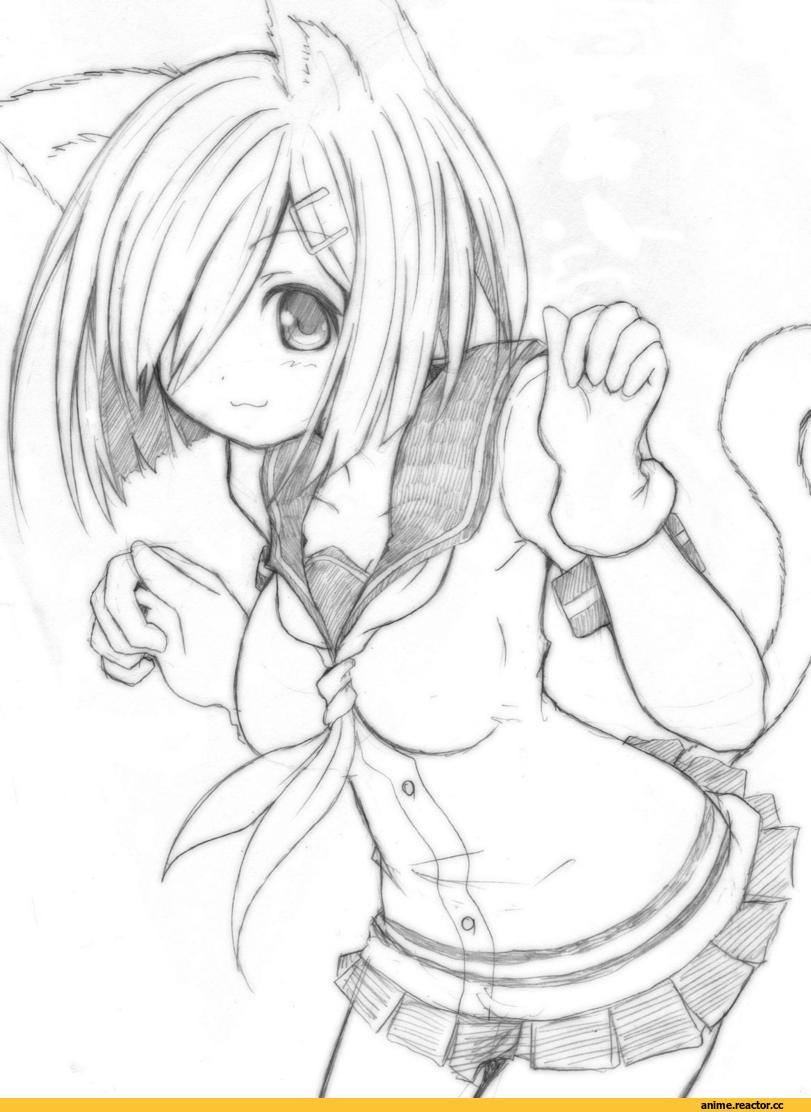 Kantai Collection, Hamakaze (Kantai Collection), chicken99, neko, Animal Ears, Monochrome (Anime), Anime Art, Anime Paint, Anime