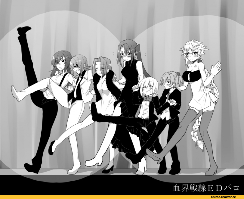Female Admiral (Kantai Collection), Kiso, Nachi, Shiranui (Kantai Collection), tatsuta (kantai collection), tenryuu (kantai collection), Unryuu (Kantai Collection), crossover, Monochrome (Anime), Anime Art, Anime, Kantai Collection, nagisa moa, Kekkai Sensen
